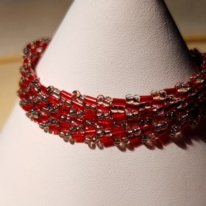 Red and Silver Bracelet handmade glass beads